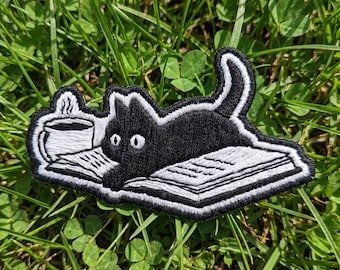 Easily Distracted By Cats And Books Embroidered Patch, Funny Reader Cat Iron On Badge Gift