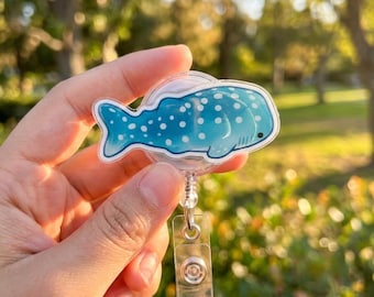 Cute Blue Whale Badge Reel, Kawaii Ocean Animal Badge Holder, Retractable ID Badge Reel, Marine Life Lover Gift, Whale Lover Accessory