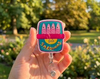 Sardinas Sardine Fish Badge Reel Retractable ID Holder, Cute Kawaii Ocean Seafood Nurse Badge Clip, Teacher, Minimal Sea ID Holder