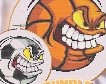 Paquete de patrones de punto de cruz de baloncesto y fútbol con temática de enojo (PDF)