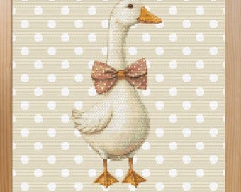 Bow Tie Goose Cross Stitch Pattern, Cottagecore Farmhouse Nursery Art (PDF Download)