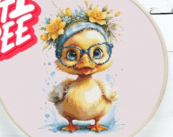 Patrón de punto de cruz "Patito Geeky", diadema floral para decoración de habitación infantil (descarga en PDF)
