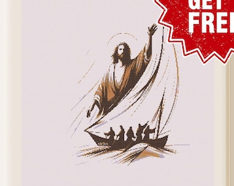 Patrón de punto de cruz de Jesús caminando sobre el agua (descarga en PDF)