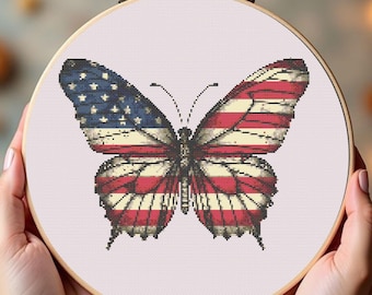 American Flag Butterfly Cross Stitch Pattern (PDF Download)