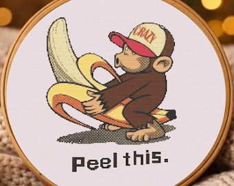 Funny Monkey Cross Stitch Pattern, Sassy Banana Quote Embroidery (PDF Download)