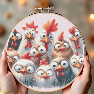 Funny Chicken Cross Stitch Pattern, Quirky Farmhouse Decor (PDF Download)