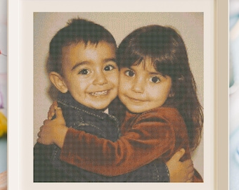 Custom Cross Stitch Pattern From Photo PDF, Personalized Family Portrait Embroidery, Custom Pet Couple Needlepoint, Digital Download