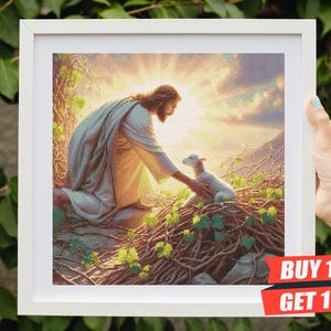 Jesus med lamm korsstygnsmönster: Kristen broderi, troskonst (PDF-nedladdning)