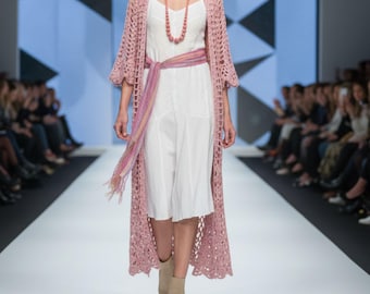 Patrón PDF de kimono largo de ganchillo, cárdigan largo de encaje (descarga instantánea)