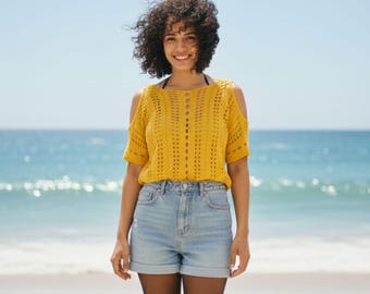 Patrón de blusa de encaje de ganchillo en PDF, top de punto fácil para verano