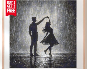 Patrón de punto de cruz de pareja romántica bailando, diseño de bordado de silueta (descarga en PDF)