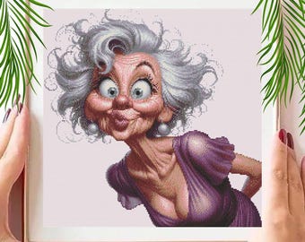 Sassy Old Lady Cross Stitch Pattern, Humorous Grandma Embroidery Design (PDF Download)
