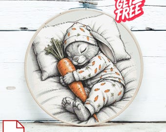 Sleeping Bunny Cross Stitch Pattern, Baby Rabbit Nursery Embroidery (PDF Download)