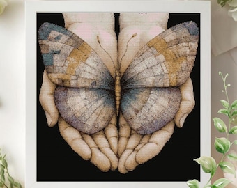 Butterfly Hands Cross Stitch Pattern, Symbolic Nature Embroidery, Soft Art (PDF Download)