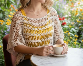 Crochet Mesh Shawl Pattern PDF, Easy Lace Poncho Pattern, Lightweight Summer Shawl, Modern Openwork Wrap, Instant Download