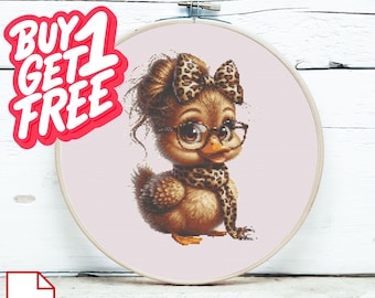 Patrón de punto de cruz de patito con estampado de leopardo (PDF)