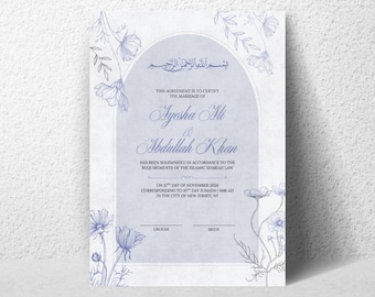 Certificato Nikkah minimo, contratto di matrimonio islamico A4 premium, certificato di matrimonio musulmano con nomi personalizzati