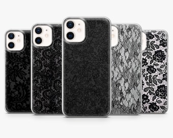 Black Lace Phone Case Vintage Flower Lace Cover for iPhone 17Pro, 16, 15, 14, 13, 12, Samsung S26, S25, S24, S23Fe, A16, A56, Pixel 10, 9Pro
