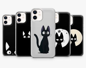 Black Cat Phone Case Anime Kitty Cover for iPhone 17Pro, 16, 15, 14, 13, 12, 11, Samsung S26, S25, S24, S23Fe, A16, A56, Pixel 10, 9Pro, 8A