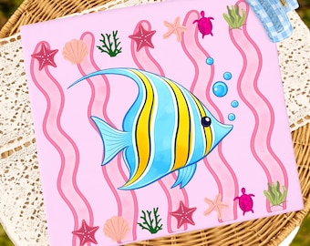 PNG de pez ángel, PNG de playa de verano, diseño de pez femenino y preppy, PNG de pesca en días de lago, PNG popular de primavera, PNG de conchas marinas con rayas y un toque de fantasía delicada