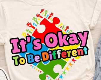 Está bien ser diferente PNG, diseño de rompecabezas de concientización sobre el autismo (descarga digital)