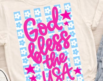 Dios bendiga a EE. UU. Fe patriótica PNG, Whimsy Girly Stars Cristiano 4 de julio (Descarga digital)