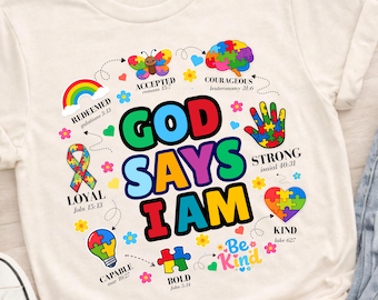 Dios dice que soy Png, Mes de la Concientización sobre el Autismo png, Rompecabezas de Mamá Autista png, Profesora Popular Coqueta Neurodiversidad Cristiana, Camisetas Mamá Png