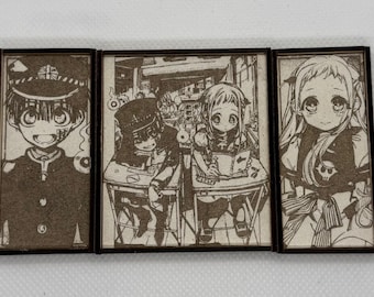 Ensemble d'aimants reliés aux toilettes - Panneau manga anime en bois 3 pièces