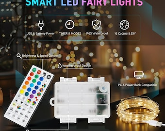 Van kleur veranderende kerstverlichting | 40 FT RGB-ledlichtslingers met afstandsbediening