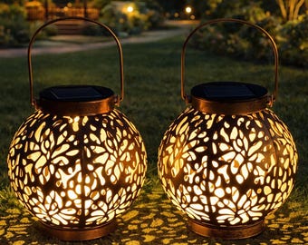 Set van 2 Marokkaanse lantaarns op zonne-energie, waterdicht terrasdecor