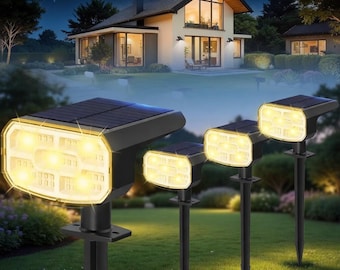 Luces solares para exteriores, resistentes al agua IP65, LED superbrillantes de 3000K, 2 modos de iluminación, focos solares para jardín y patio – Paquete de 4