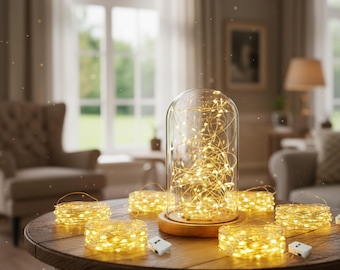 Set van 6 kerstverlichting op batterijen | 7 ft zilverdraad twinkelende lichtjes