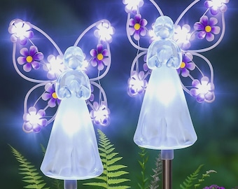 Solar Angel Garden Stake Lights | Memorial Cemetery Decorations (Set of 2 or 4)