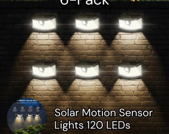 Bewegingssensorlampen op zonne-energie 120 leds | Waterdicht IP65 | 270 Groothoek | Trapverlichting voor voordeur | Garage | Set van 6 daglichtwit voor buiten