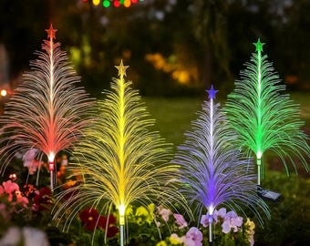 Solar Christmas Tree Lights | Multi-Color Outdoor Garden Decor | Auto ON/OFF for Yard | Porch & Holiday Lawn | LED Solar Garden Lights 4Pack
