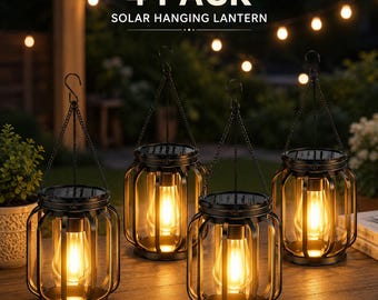 4 Pack Metal Solar Hanging Lanterns, Outdoor Waterproof Warm Light Garden Decor