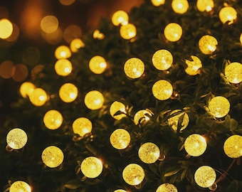 Solar String Lights | 200 LED Warm White Crystal Globes, 80 FT