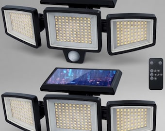 Solar Outdoor Motion Sensor "Lights" - 2500LM 210 LED Waterproof Security Lights, Remote Control, 3 Heads, 270 Wide Angle,"3" Modes, 2 Pack