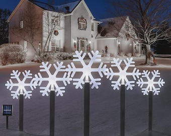 Set van 5 sneeuwvlokpadverlichting op zonne-energie | Kersttuindecoratie