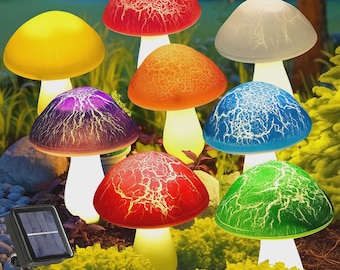 Paddestoelentuinverlichting op zonne-energie | 8 Crack-ledverlichting op paal | Waterdicht buitenpaddecor voor tuin | Achtertuin | Bloembed en kerst