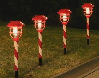 Candy Cane Christmas Solar Lights | Garden Pathway Stakes, 6-Pack