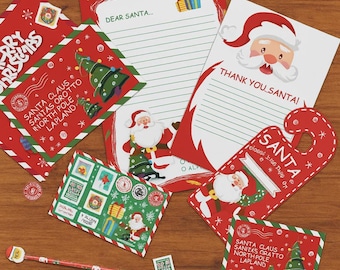 Christmas Letter to Santa Kit | 7-Piece Holiday Writing Set with Envelope | Sticker | Door Hanger |  Pencil | and Wish List for Kids