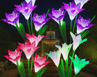 Waterdichte zonne-tuinverlichting met 7 kleur veranderende leliebloemen Buitendecoratieverlichting met groter zonnepaneel voor terras en tuin