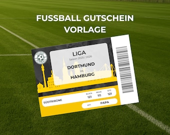 Fußball Ticket Gutschein Vorlage Dortmund | Personalisierbarer Fußball Gutschein Schwarz Gelb | Geschenk für Fußballfan | Weihnachtsgeschenk