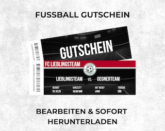 Fußball Ticket Gutschein Vorlage | Personalisierbarer Fußball Gutschein Rot Weiß | Geschenk für Fußballfans | Männer Geschenk Weihnachten