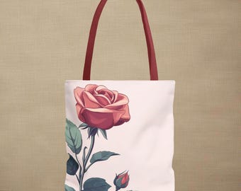 ヴィンテージローズイラストトートバッグ｜花柄ボタニカル両面総柄プリント