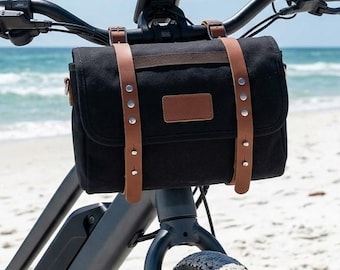 Bolso bandolera de lona resistente para motociclista, color negro.