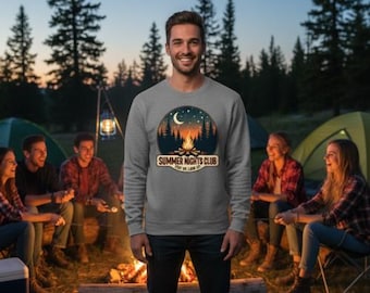 Sweat-shirt imprimé feu de camp Summer Nights Club | forêt au clair de lune, étoiles