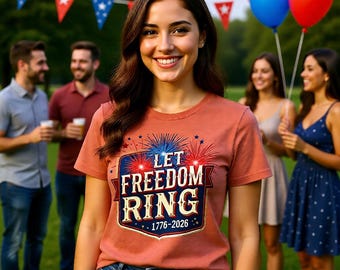 Tshirt Let Freedom Ring, tee-shirt patriotique de feux d'artifice, 4 juillet, 250e anniversaire des États-Unis