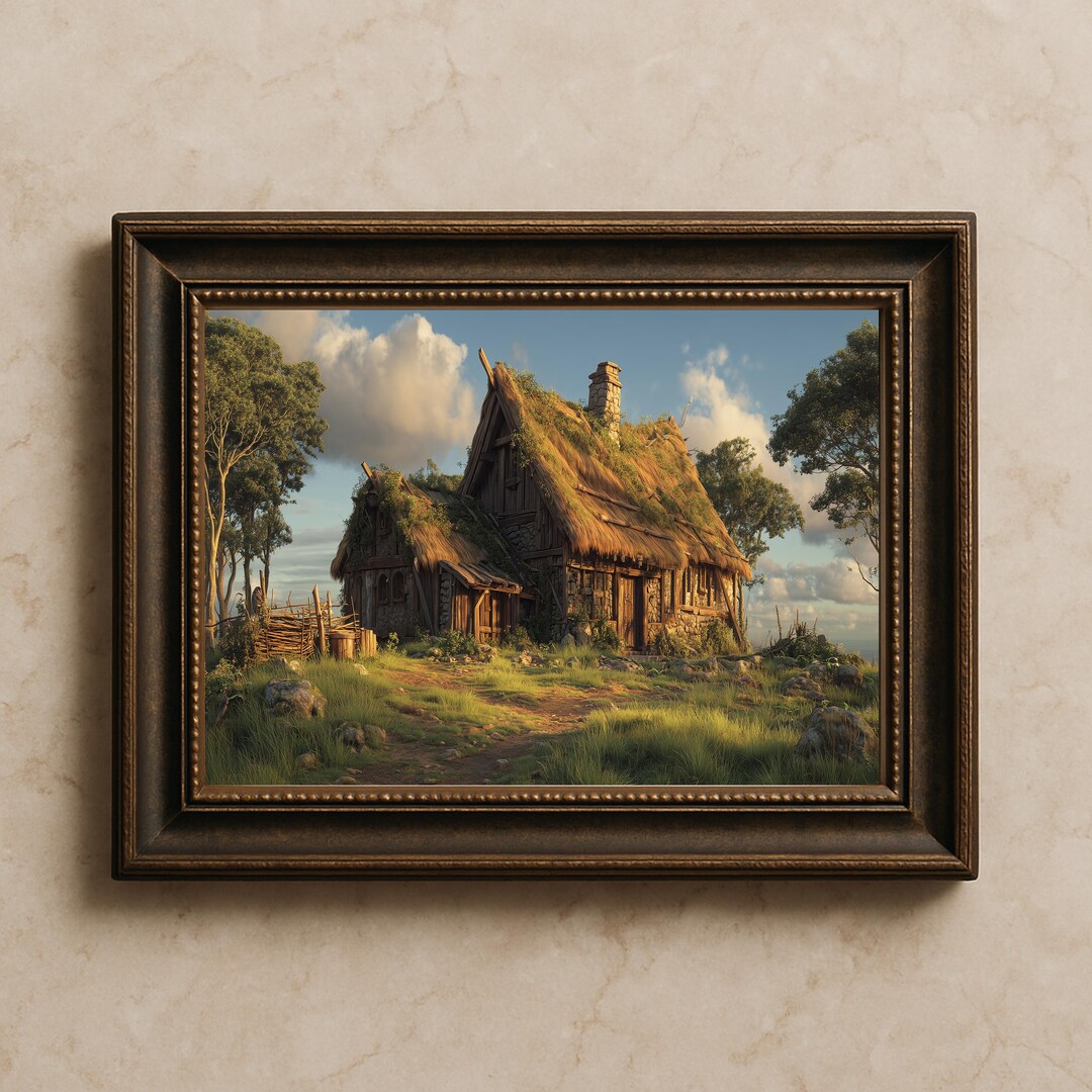 Vintage Cottage Oil Painting, Rustic Countryside Wall Art, Farmhouse ...